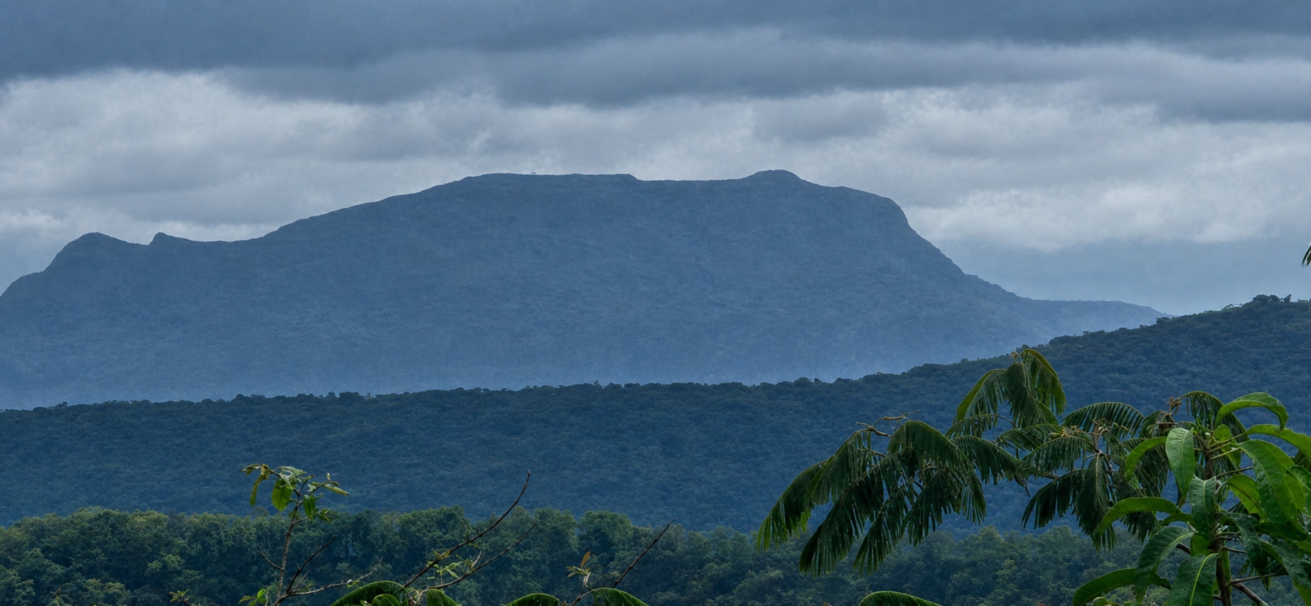 Layered mountain ridges during the rainy season